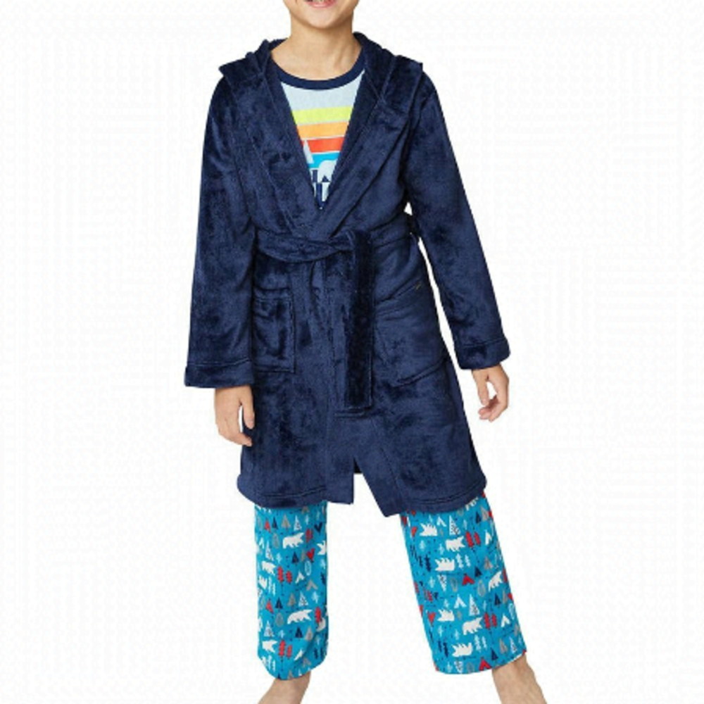 Eddie Bauer Boys Blue  Pajama Set with  Fleece Robe Size M 10/12  3 Piece NWT